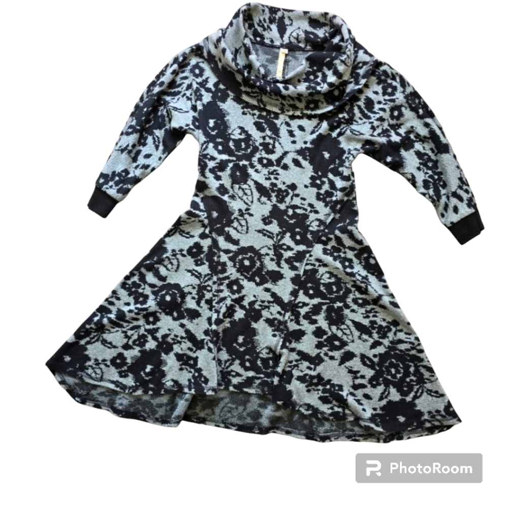 Uncle Frank Black Grey Floral cowl Neck Dress